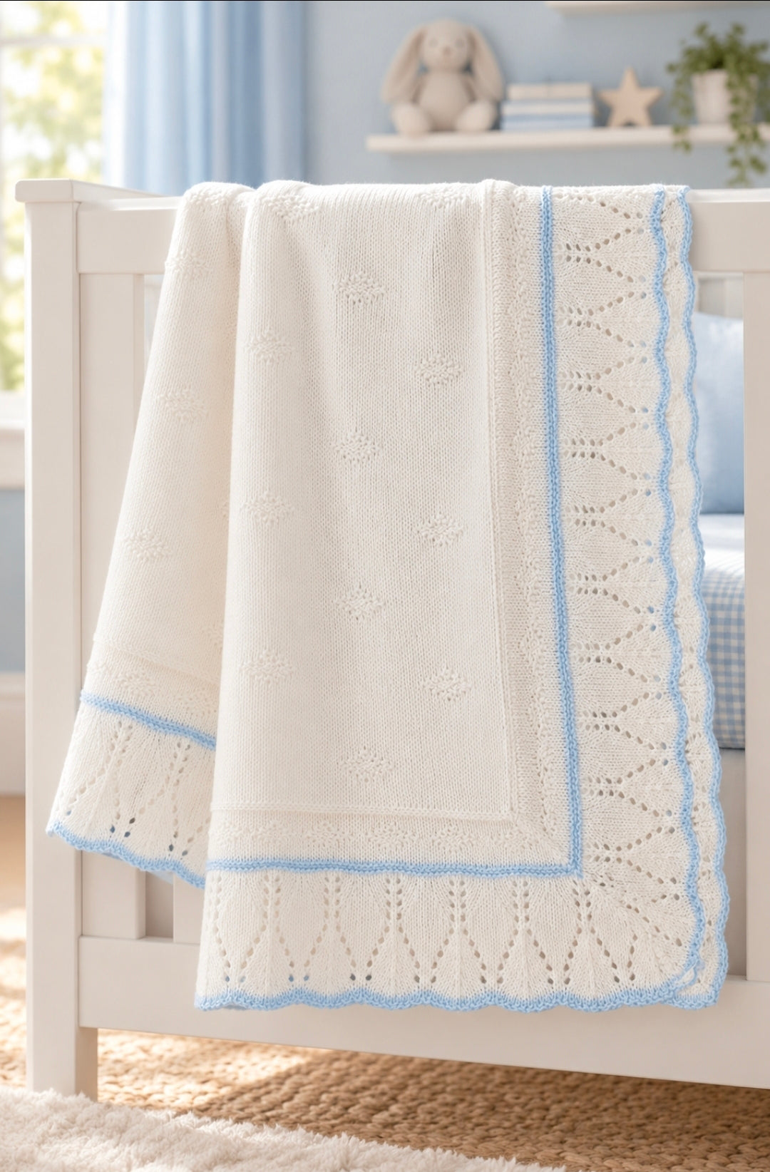 Nana's Special Buys Dandelion White And Blue Knitted Shawl