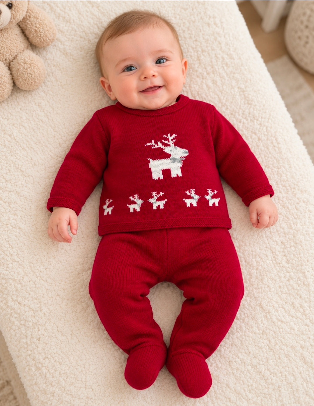 Nana's Special Buys Unisex Red Reindeer 2 Piece Knitted Set