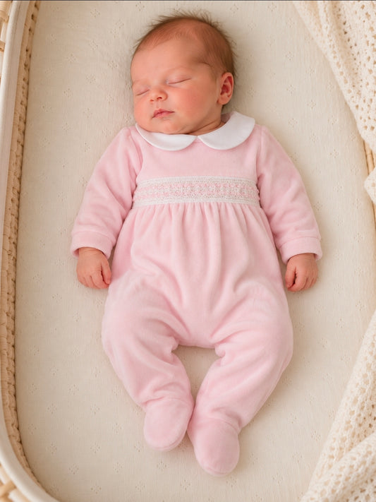 Nana's Special Buys Baby Girls Pink Velour Heart Babygro
