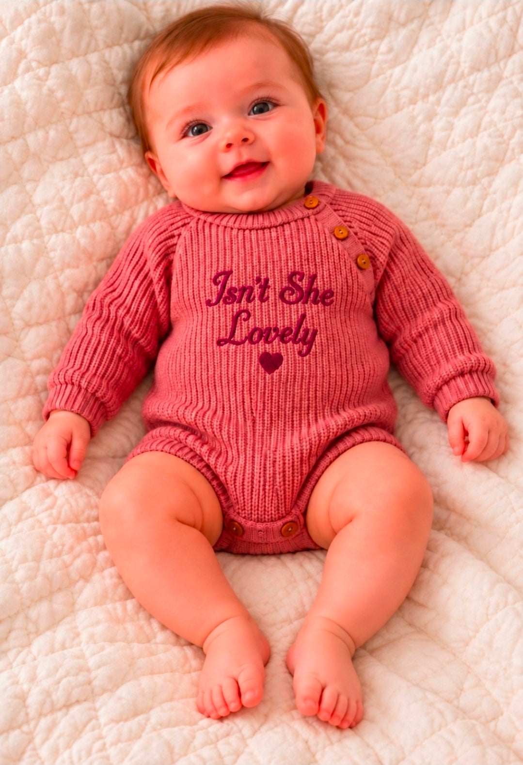 Baby Girls Dusky Pink Isn't She Lovely Knitted Romper