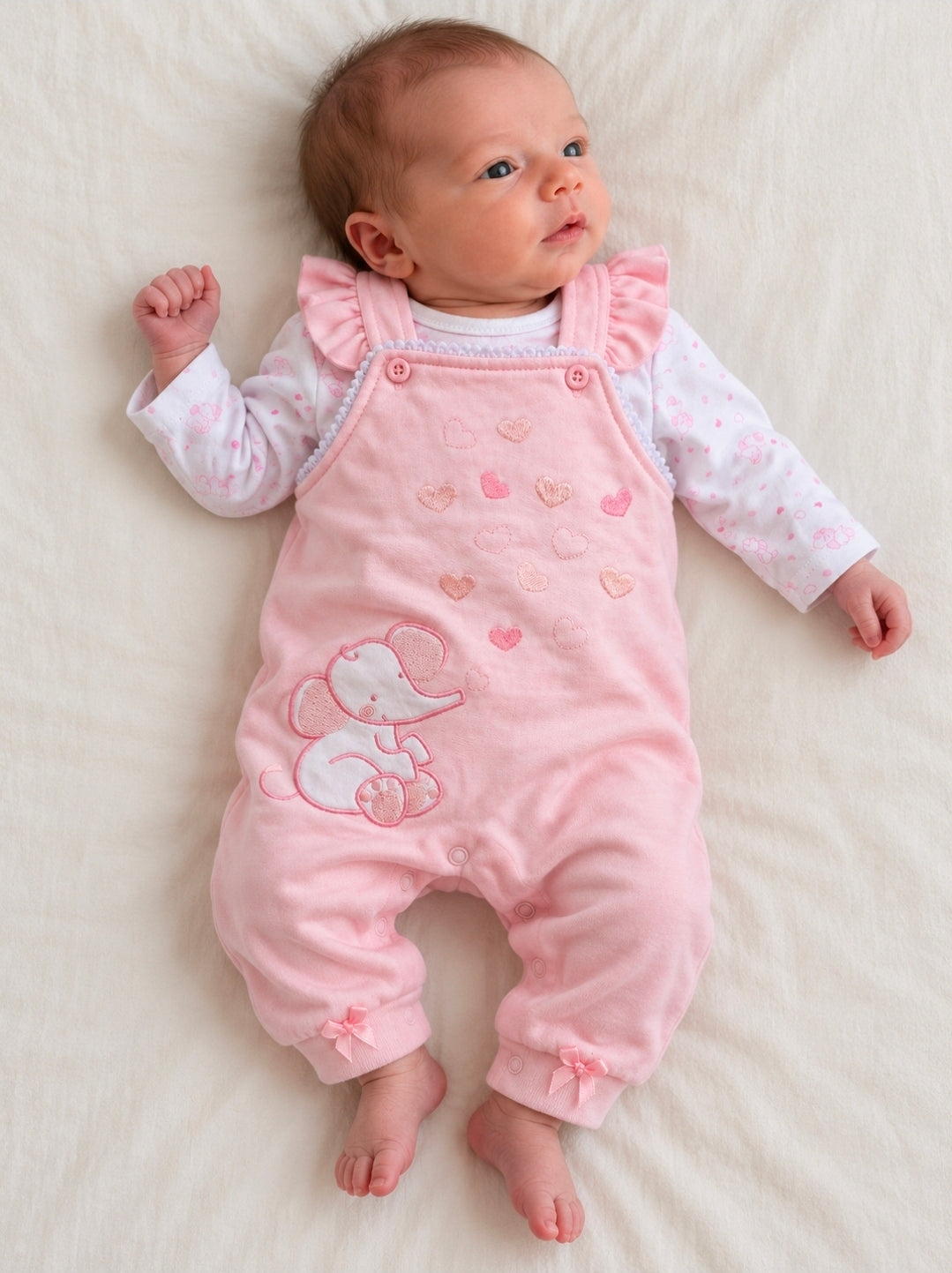 Premature Baby Girls Pink Elephant Dungaree Set