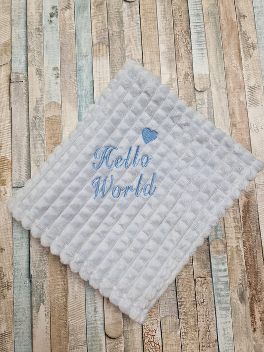 Baby Boys Blue Jacquard Square Hello World Blanket/ Wrap
