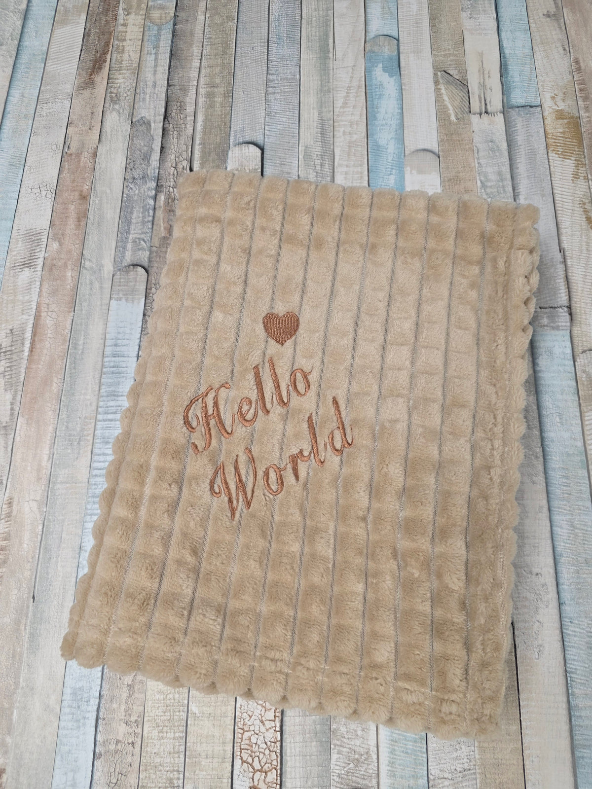 Unisex Baby Beige Jaqcuard Square Hello World Blanket/ Wrap
