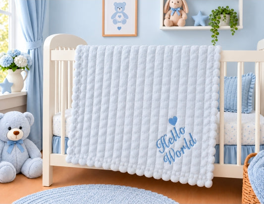 Baby Boys Blue Jacquard Square Hello World Blanket/ Wrap