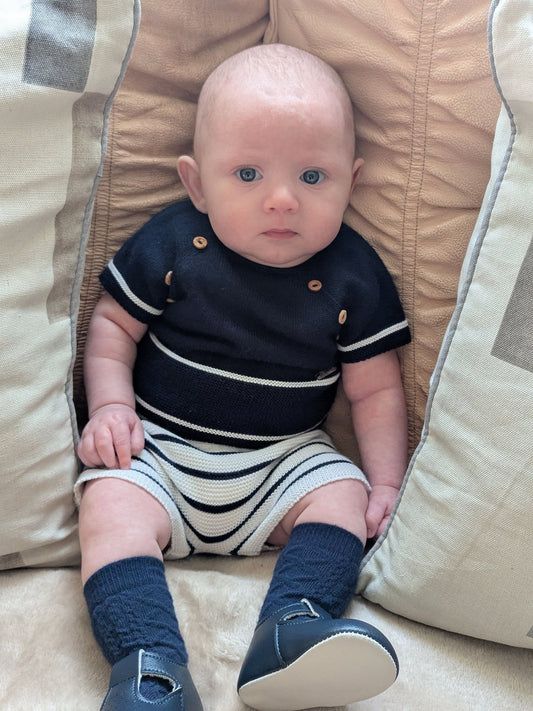 Baby Boys Navy And White Knitted 2 Piece Set