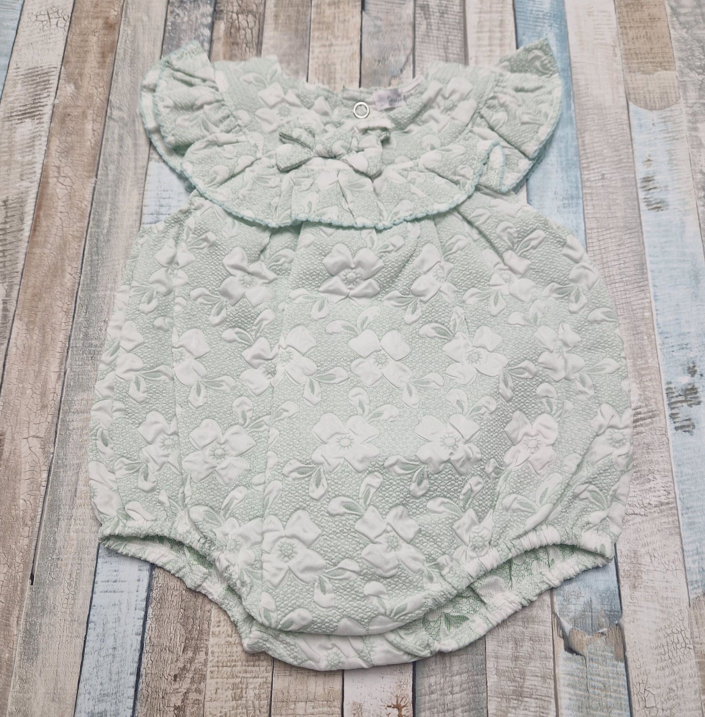 Baby Girls Mint Jaquard Romper