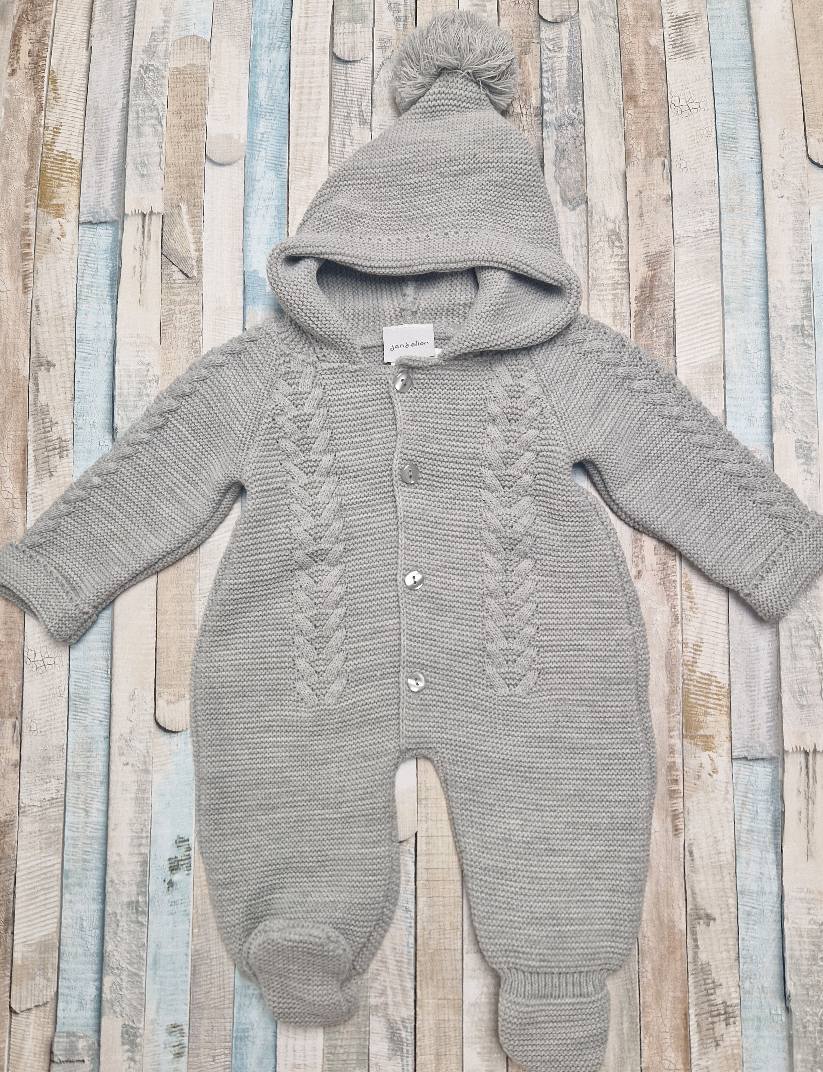 Nana's Special Buys Unisex Baby  Grey Cable Knit Hooded Pramsuit