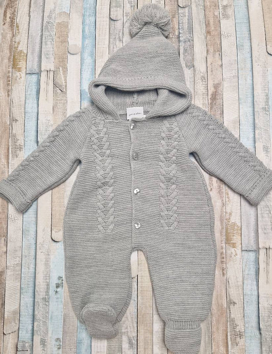 Nana's Special Buys Unisex Baby  Grey Cable Knit Hooded Pramsuit