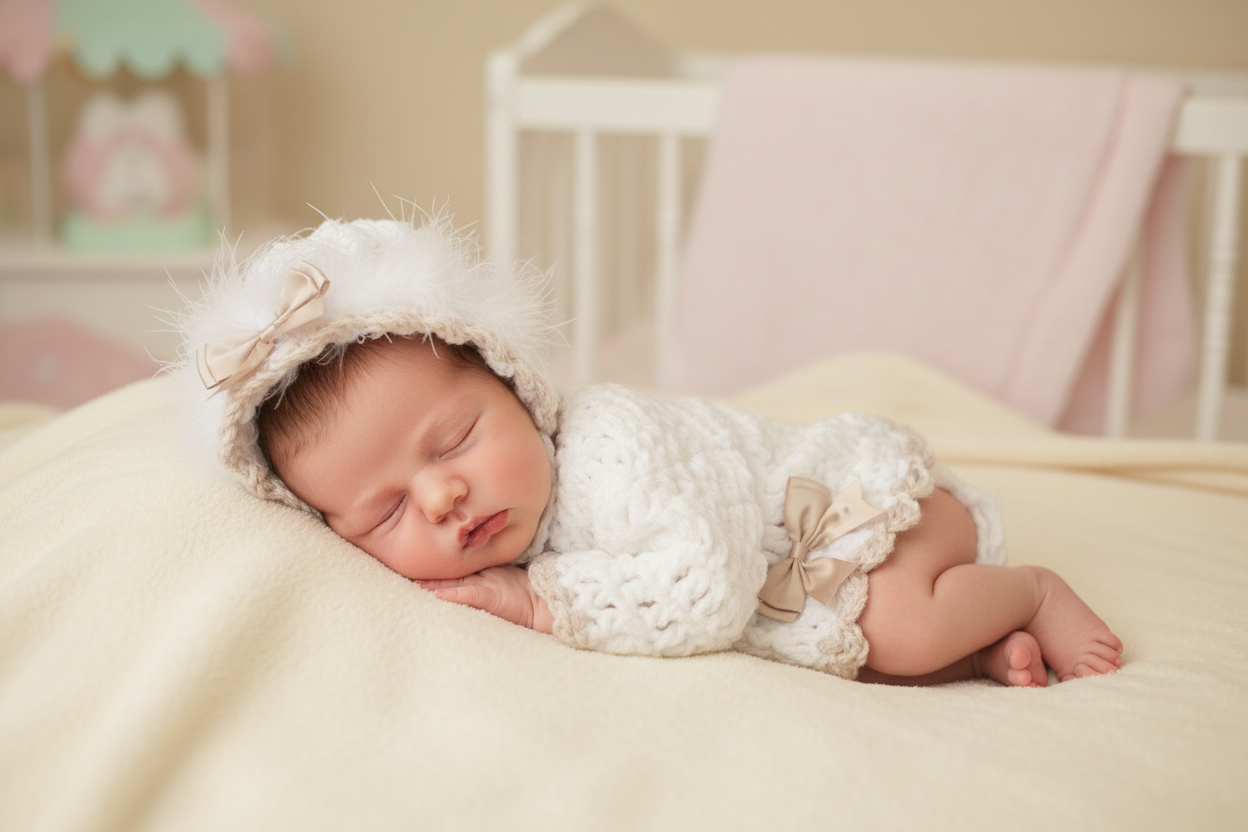 Baby Girls White And Beige Crochet Cardigan And Bonnet