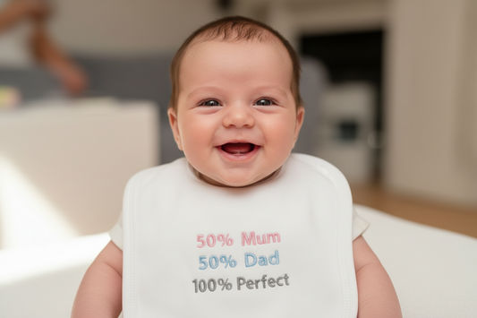50% Mum 50% Dad 100% Perfect White Pull On Bib