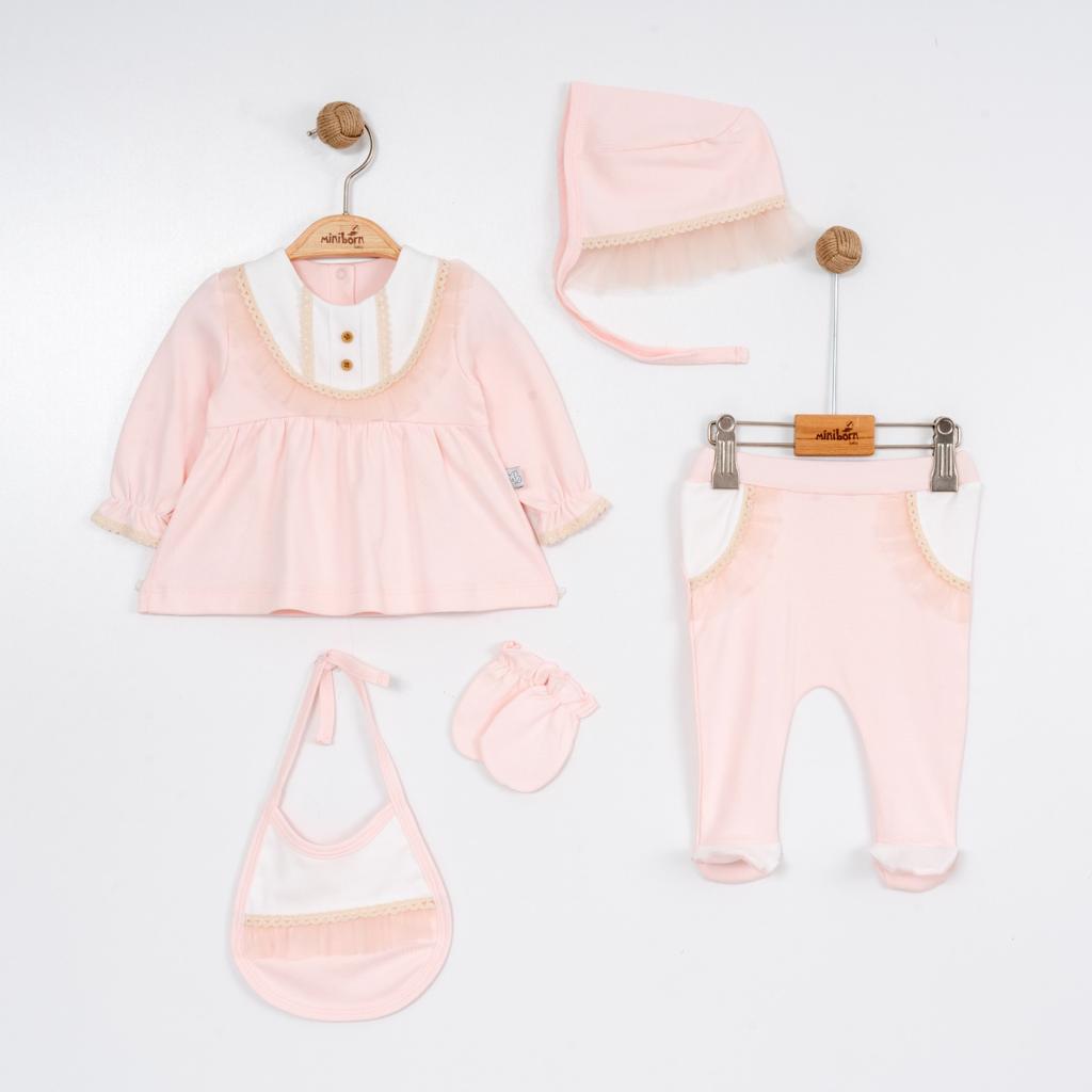 Baby Girls Peach And White 5 Piece Spanish Outfit with Bib, Hat And  Mittens
