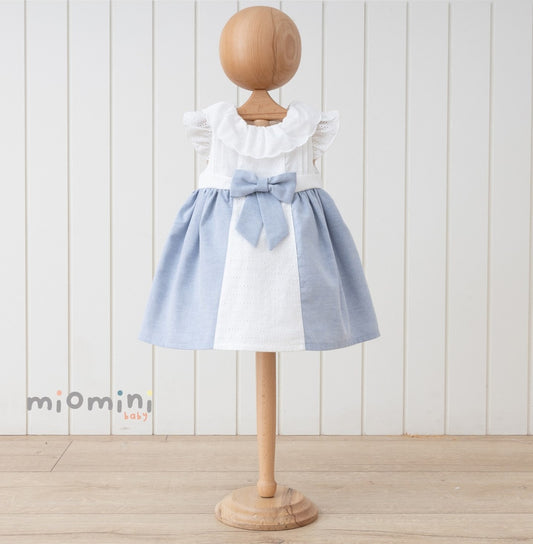 Baby Girls Blue And White Broderie Anglaise Dress