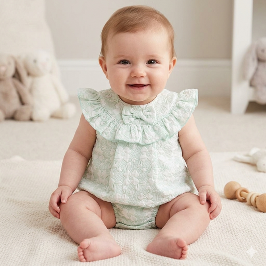 Baby Girls Mint Jaquard Romper