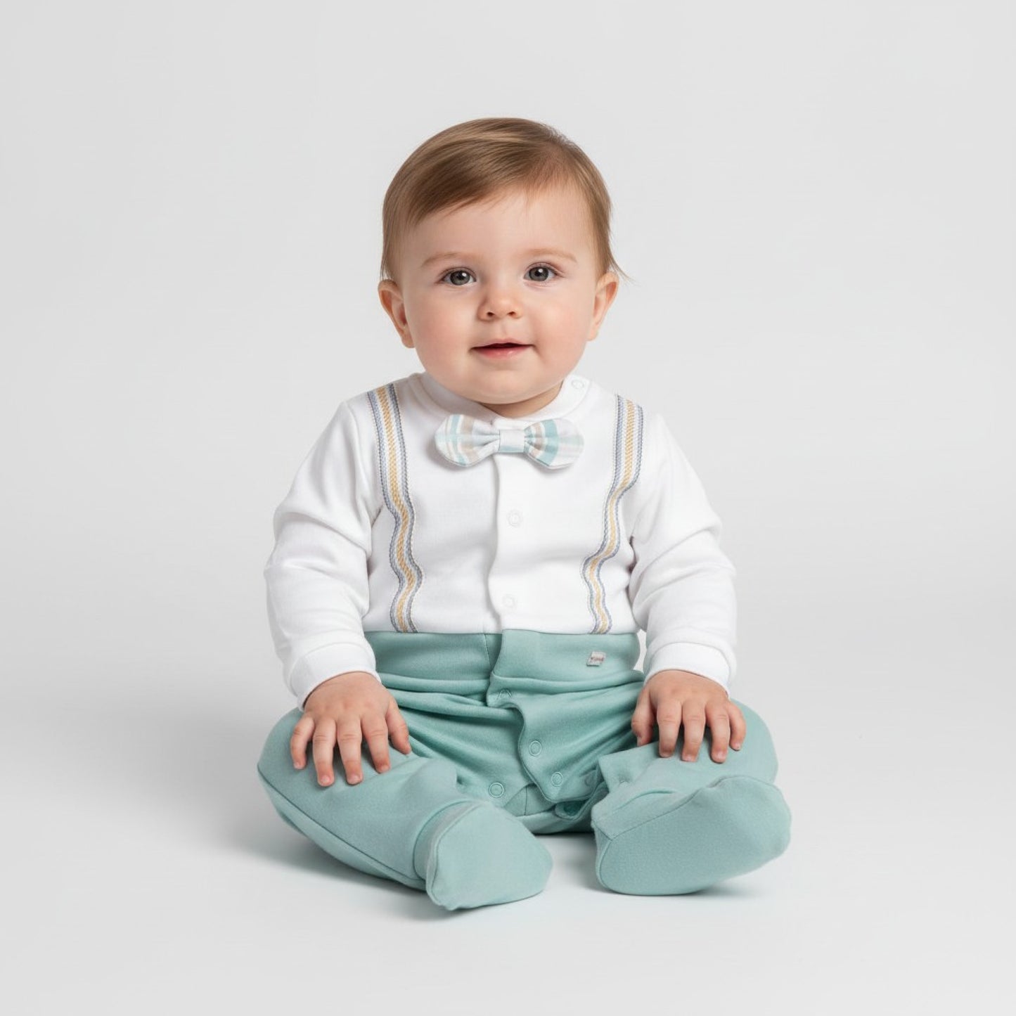 Baby Boys Sage Organic Braces All In One With Dickie Bow