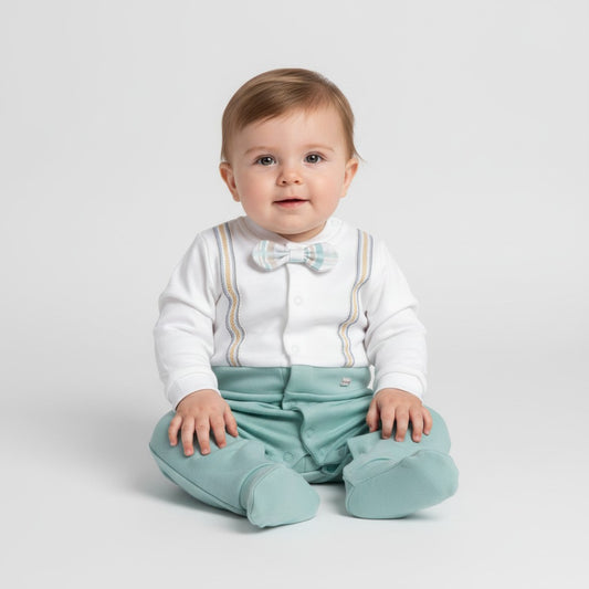 Baby Boys Sage Organic Braces All In One With Dickie Bow