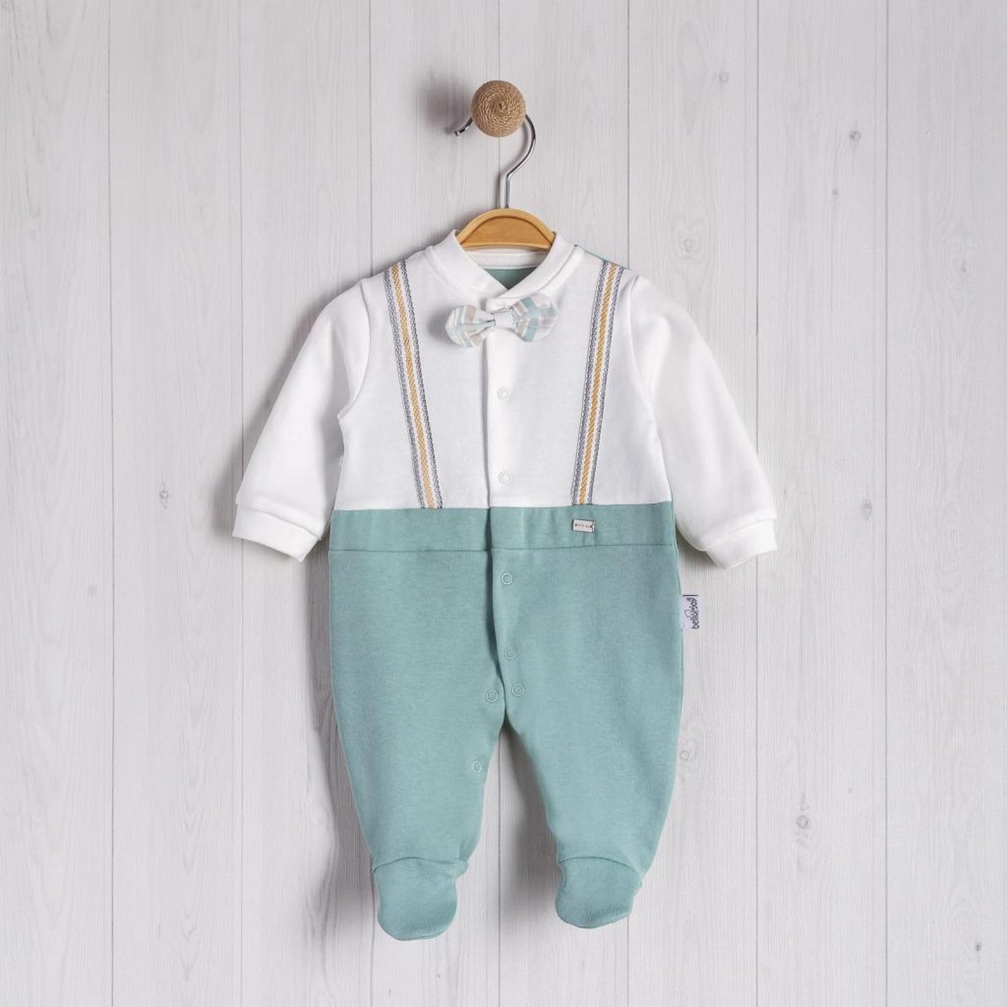 Baby Boys Sage Organic Braces All In One With Dickie Bow