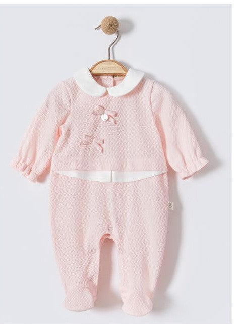 Baby Girls Pink Bow All In One With White Collar