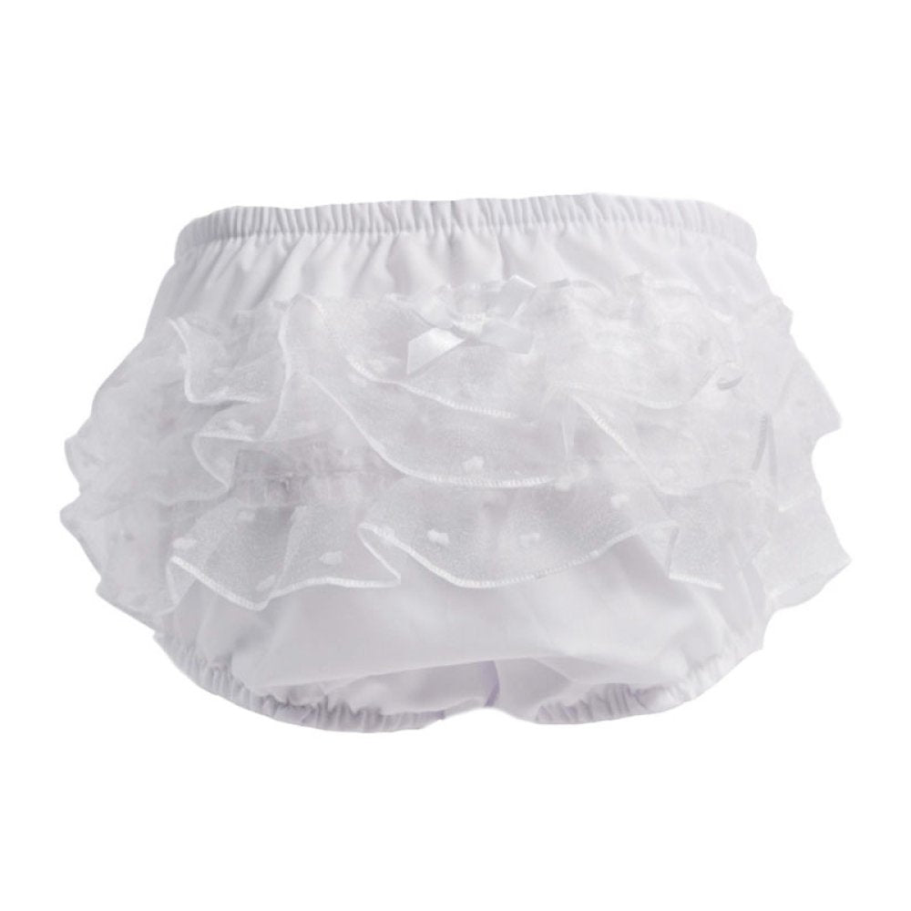 Baby Girls White Frilly Dotted Pants
