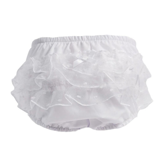 Baby Girls White Frilly Dotted Pants