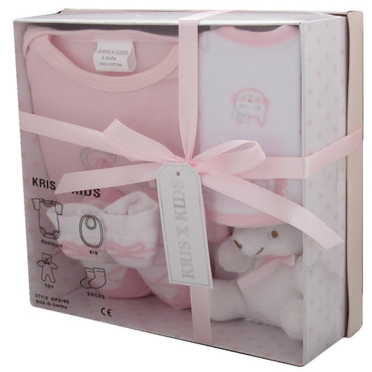 Baby Girls Pink Cat" 4 Piece Gift Set