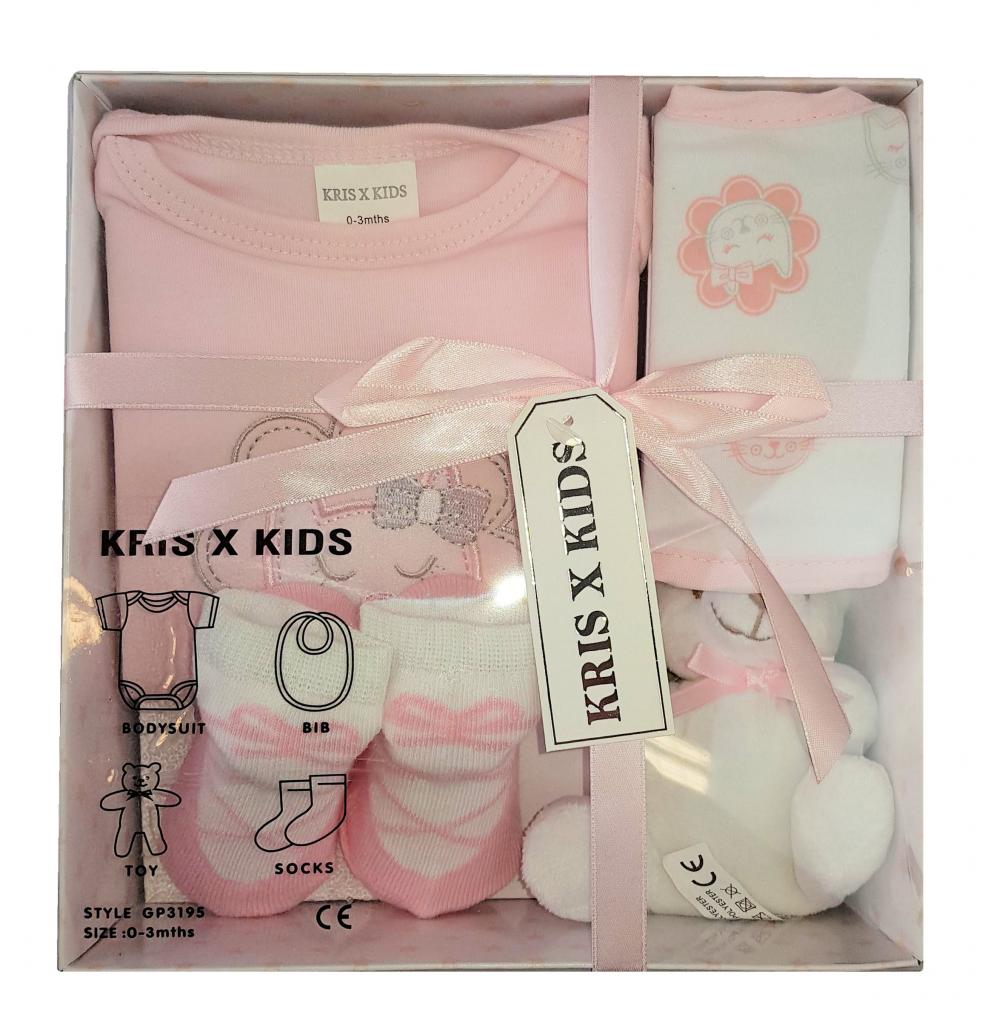 Baby Girls Pink Cat" 4 Piece Gift Set