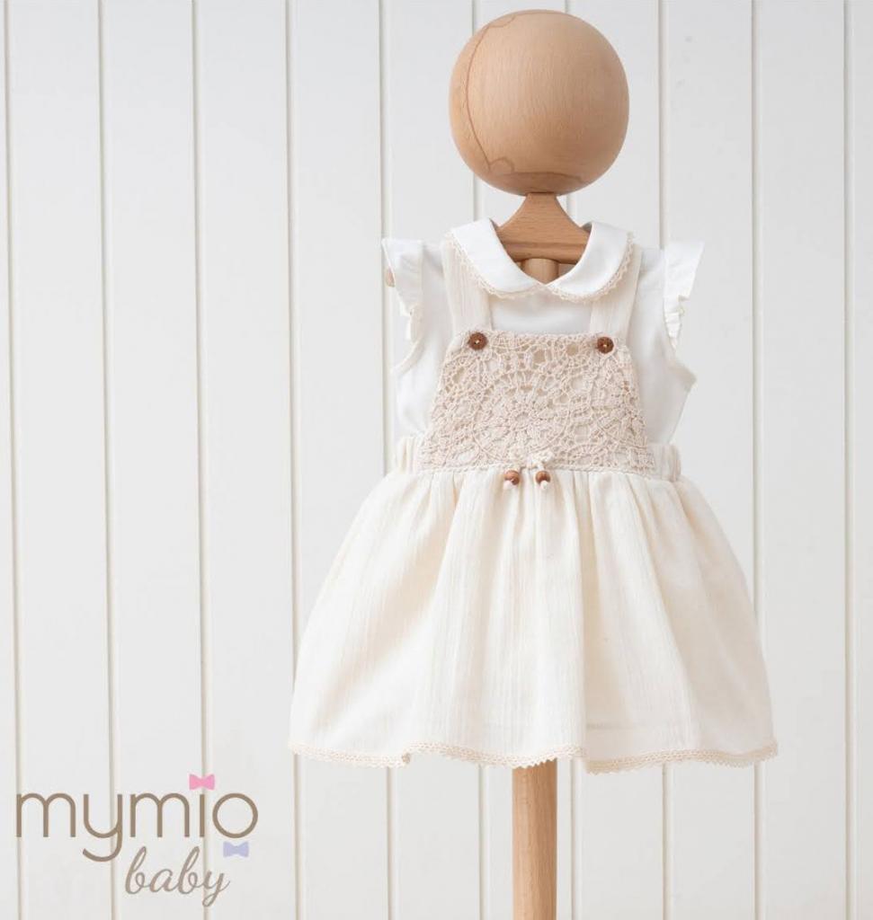 Baby Girls Linen Look Crochet Lace Pinafore Dress Set
