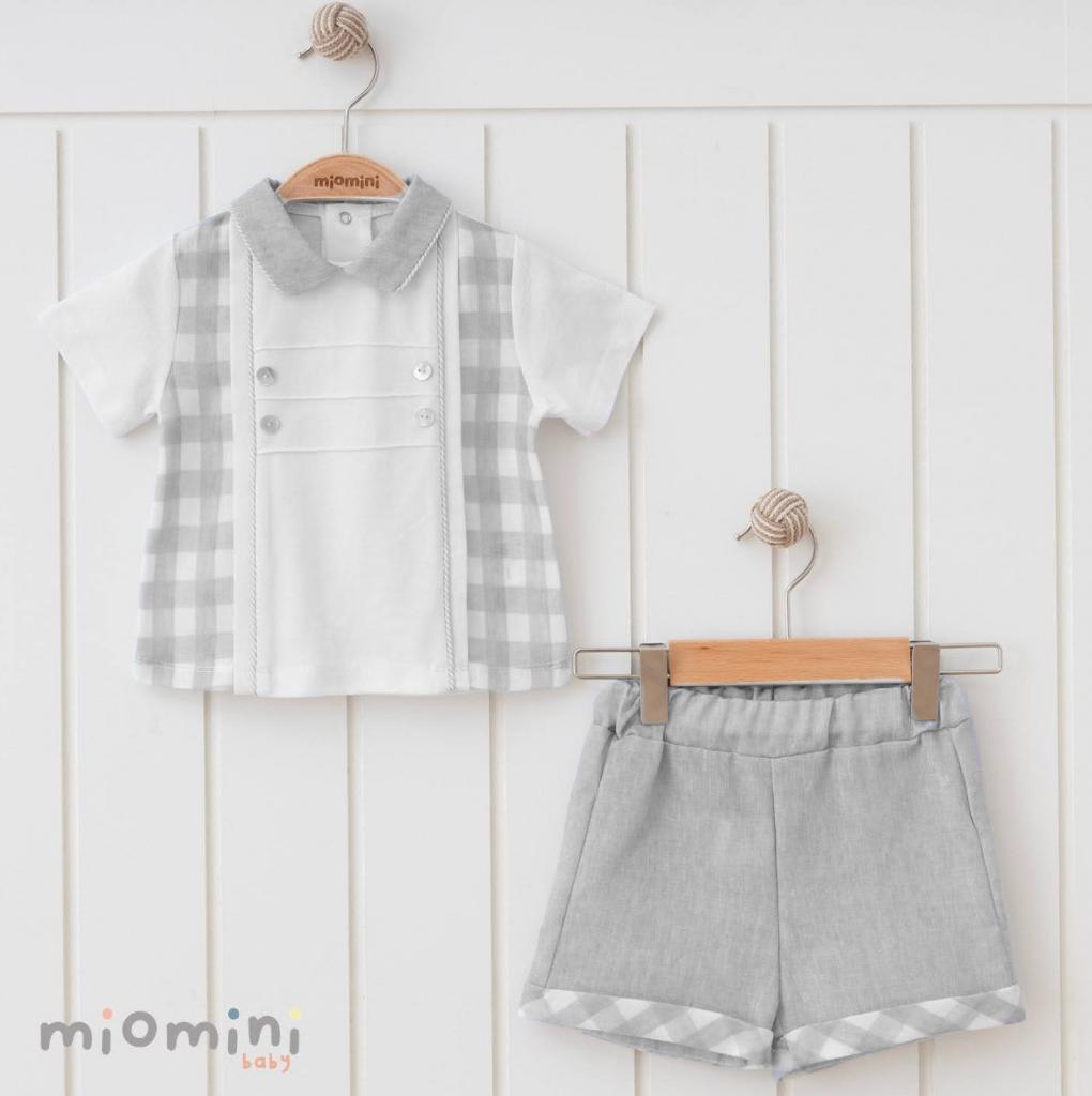 Baby Boys Grey And White Checked Short Set