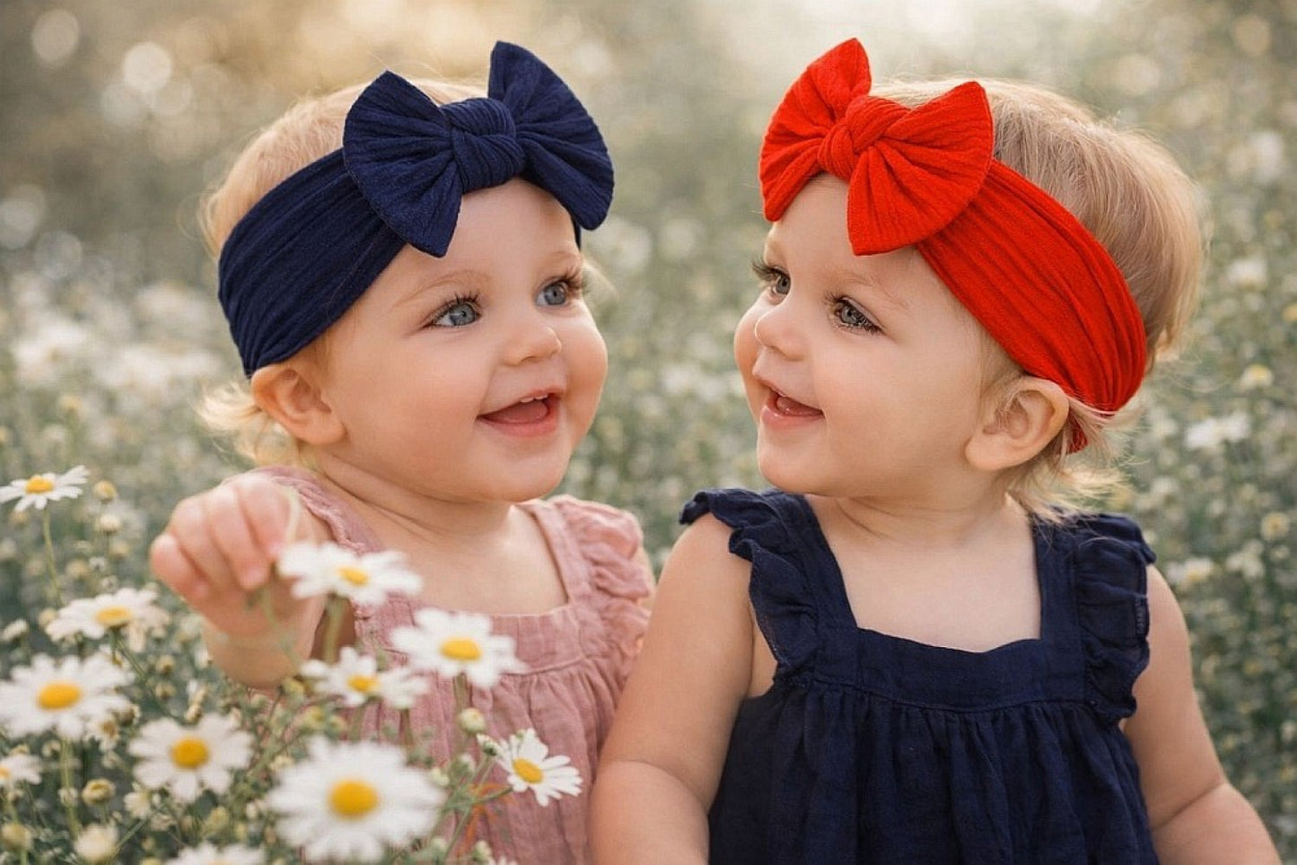 Baby Girls Pack Of  2 Headbands Red And Navy