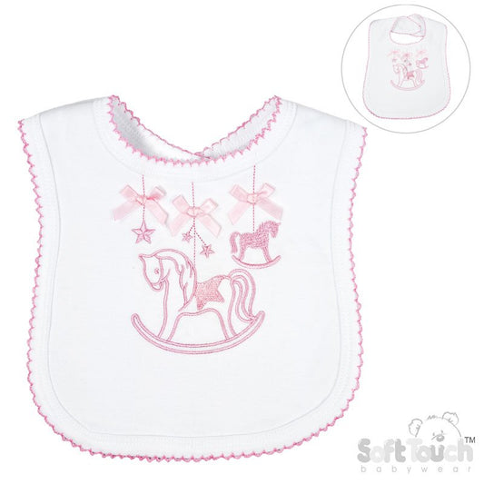 Baby Girls White And Pink Rocking Horse Bib