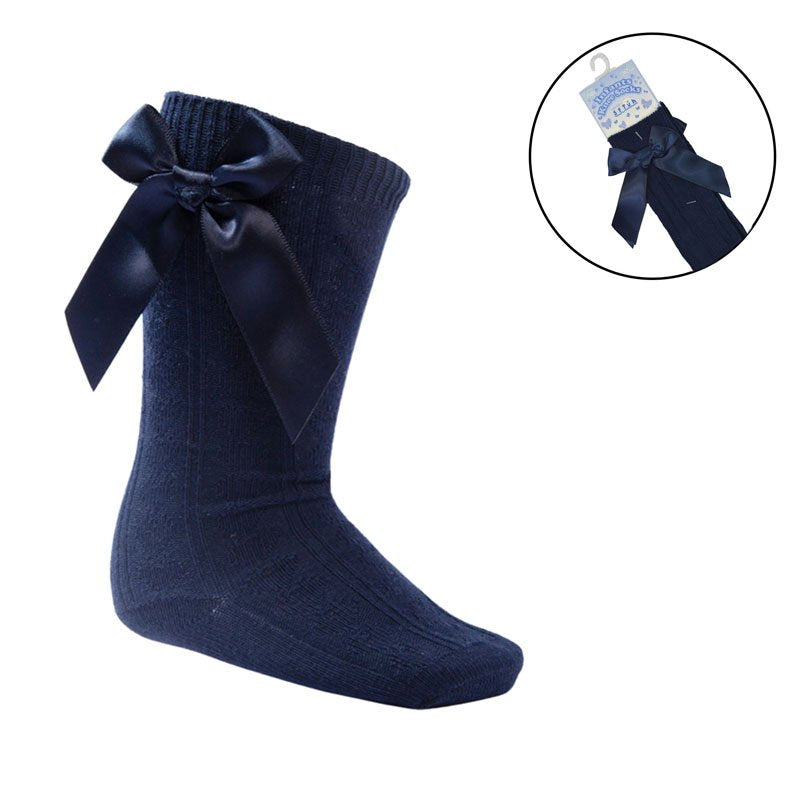 Baby Girls Navy Knee Length Bow Socks