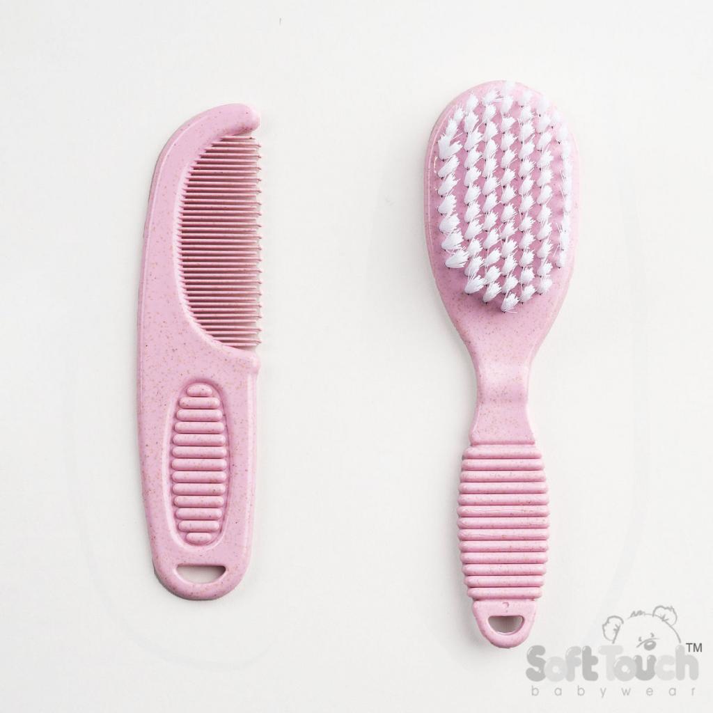 Baby Girls Pink Soft Touch Wheat Fibre Zero Brush And Comb Set