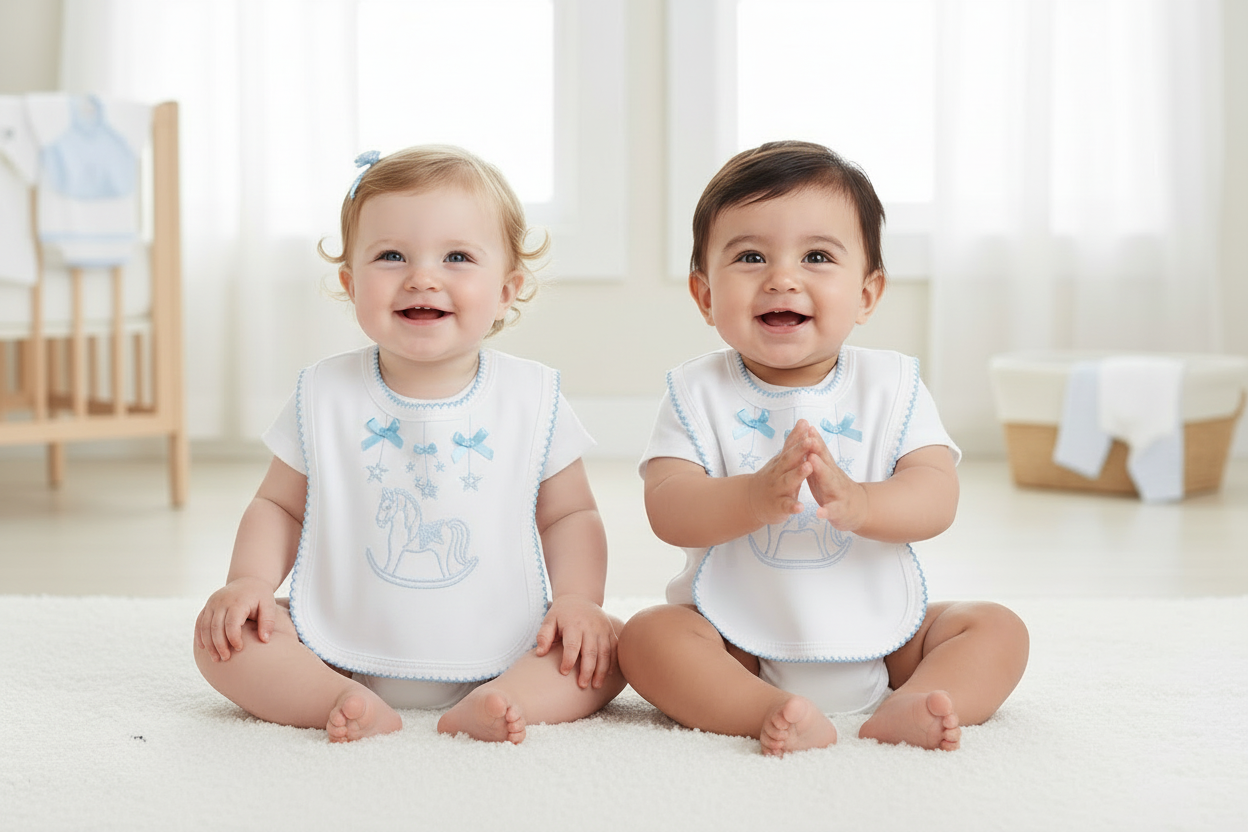 Baby Boys White And Blue Rocking Horse Bib