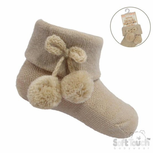 Baby Beige Pom Pom Ankle Socks