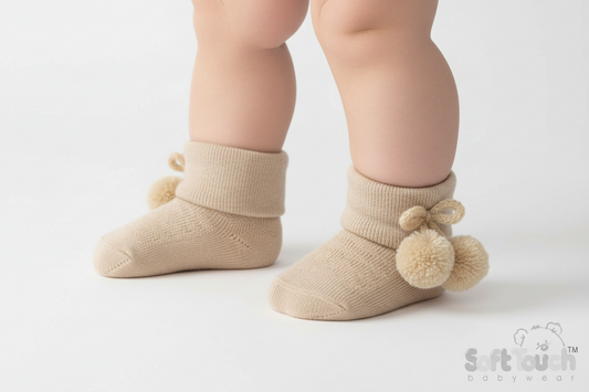Baby Beige Pom Pom Ankle Socks