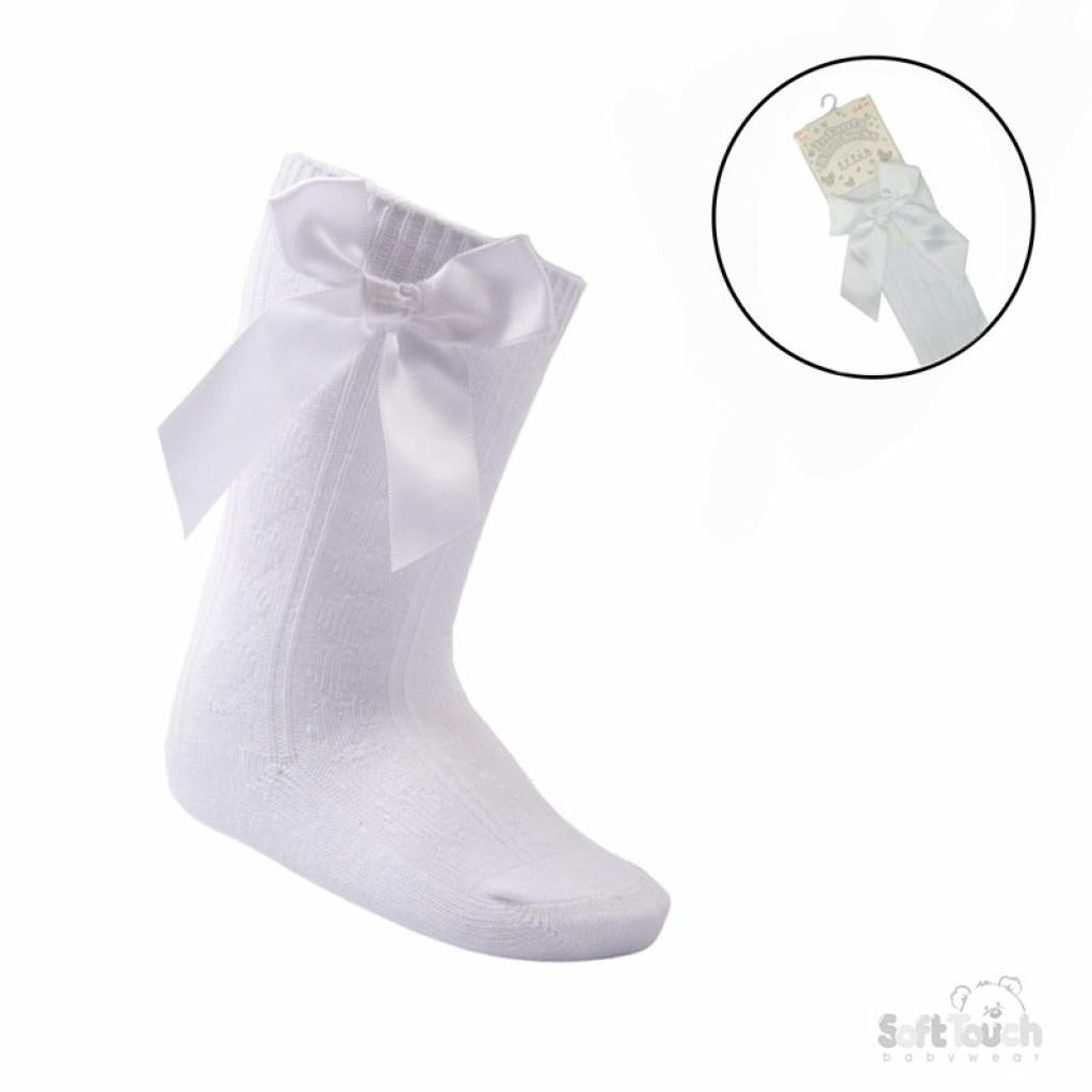 Baby Girls White Heart Design Bow Socks