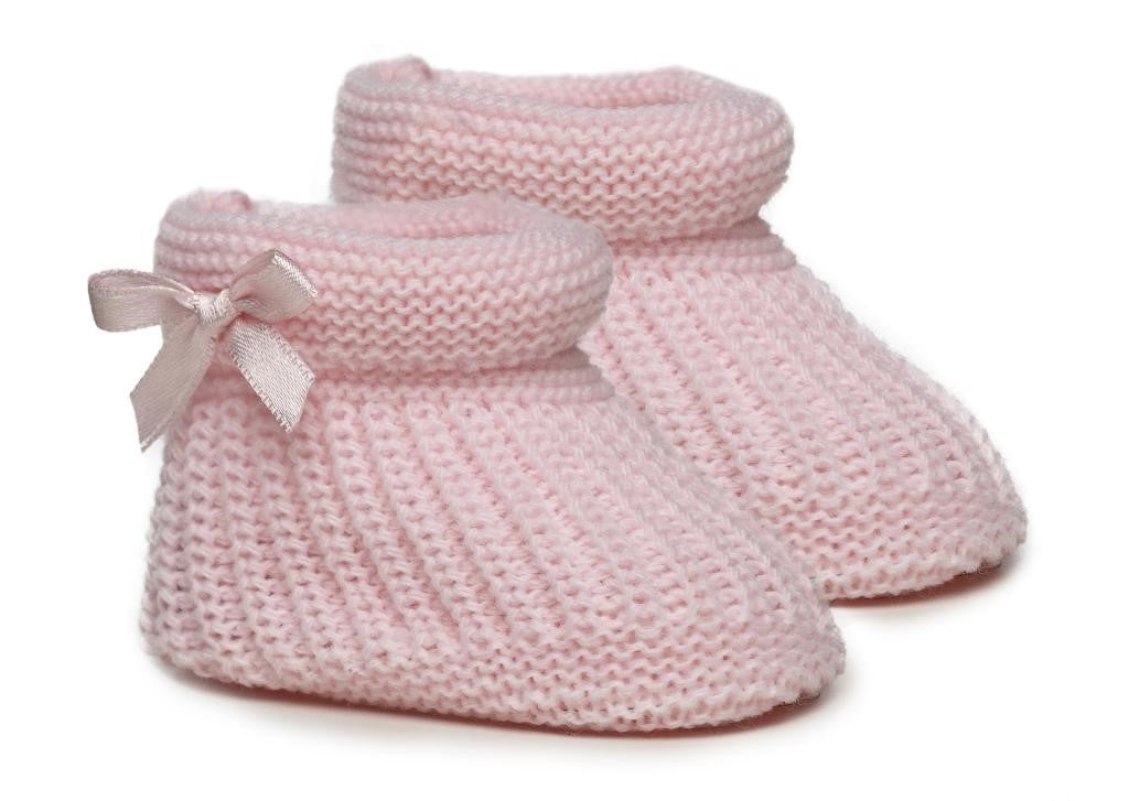Baby Girl Pink Newborn Knitted Booties With Satin Bow