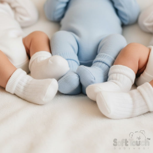 Baby Boys Blue & White Pack Of 3 Ribbed Ankle Socks