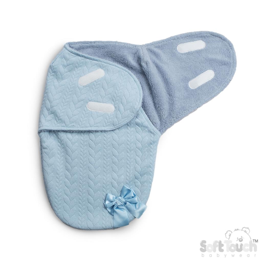 Baby Blue Knitted Cable Design Swaddle Wrap