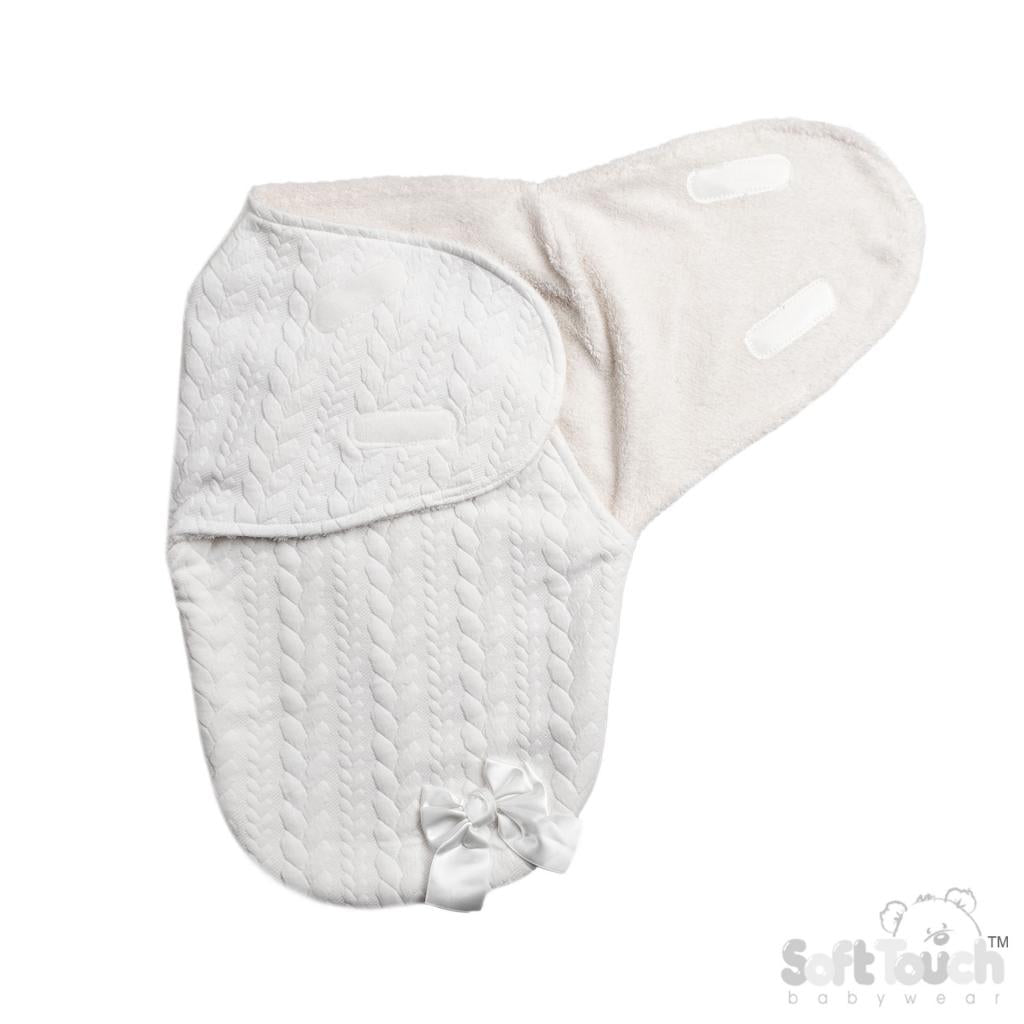 Unisex Baby White Knitted Cable Design Swaddle Wrap