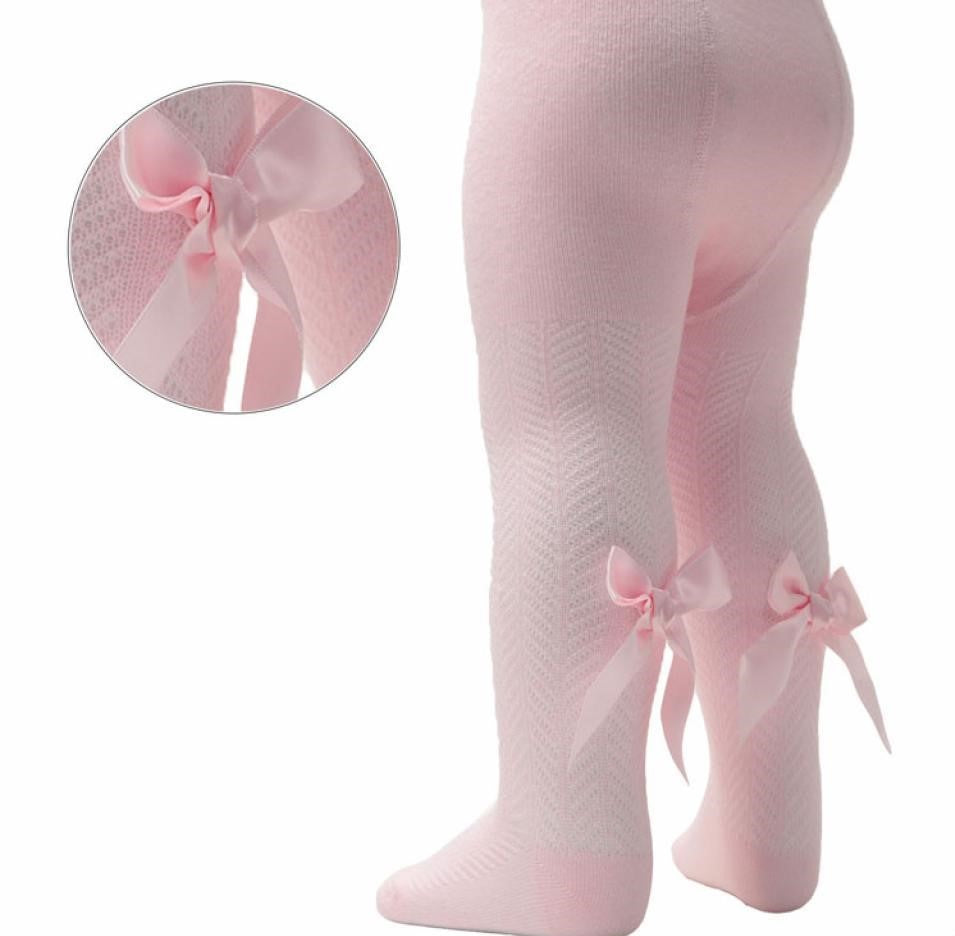 Baby Girls Pink Chevron Long Bow Tights