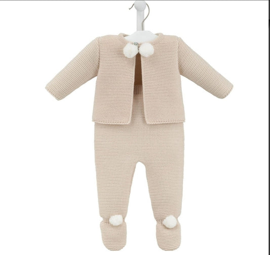 Unisex Baby  Beige Dandelion Pom Pom Set
