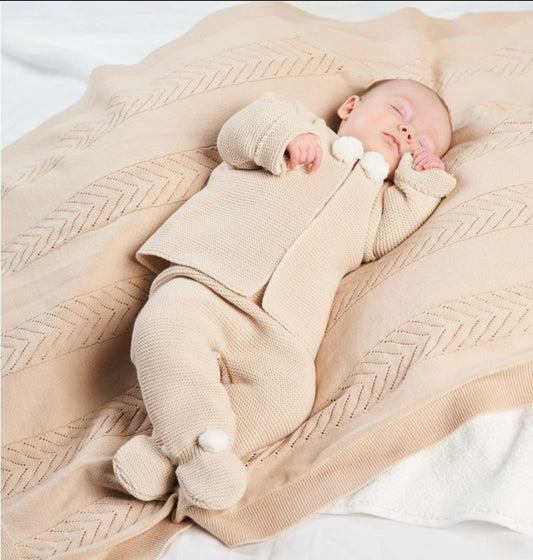 Unisex Baby  Beige Dandelion Pom Pom Set