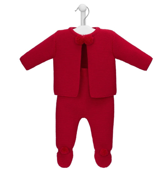 Unisex Baby Red Knitted Pom Pom Set