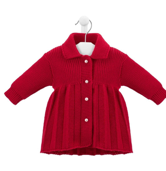 Baby Girls Red Knitted Pearl Button Cardigan