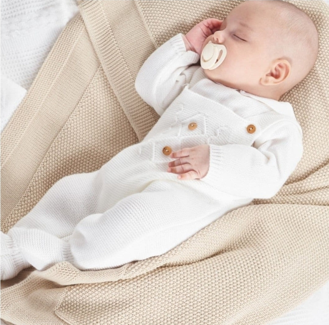 Unisex Baby White Dandelion Knitted Dungaree Set