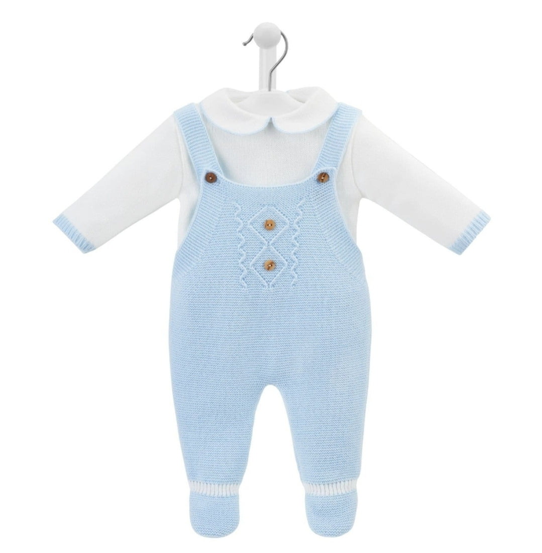 Baby Boys Blue And White Dandelion Knitted Dungaree Set