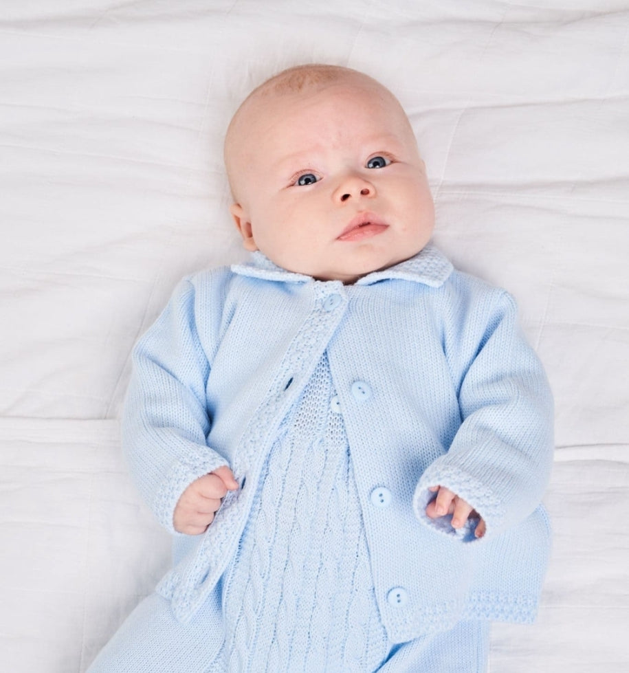 Baby Boys Blue Knitted Cardigan With Collar