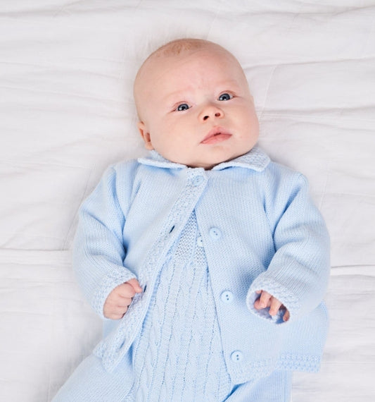 Baby Boys Blue Knitted Cardigan With Collar