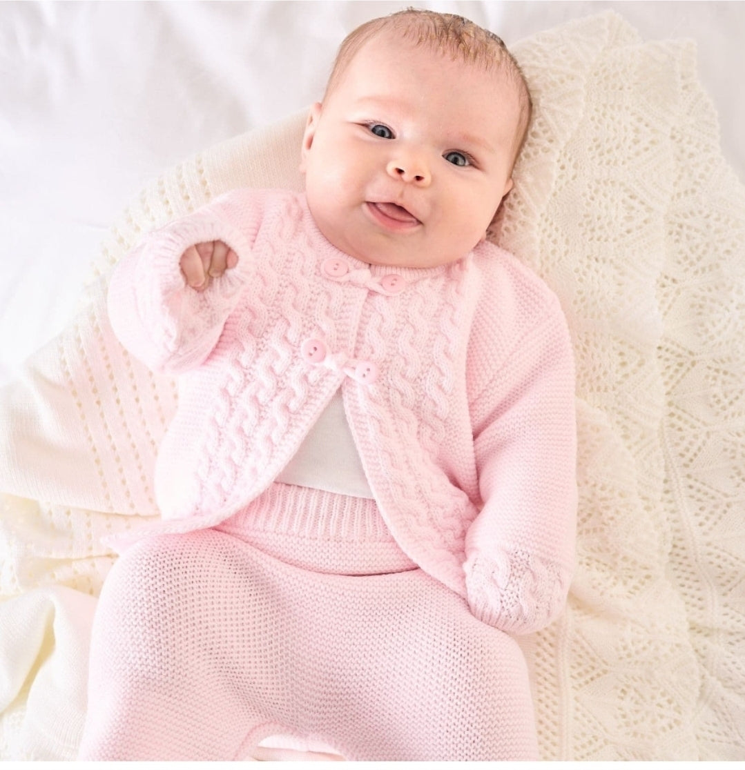 Baby Girls Pink Fancy Knit Loop Button Jacket & Leggings Set