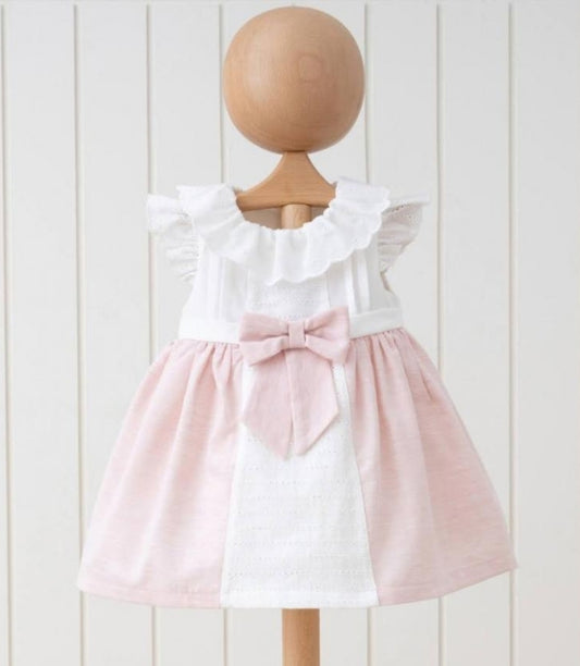 Baby Girls Pink And White Broderie Anglaise Dress